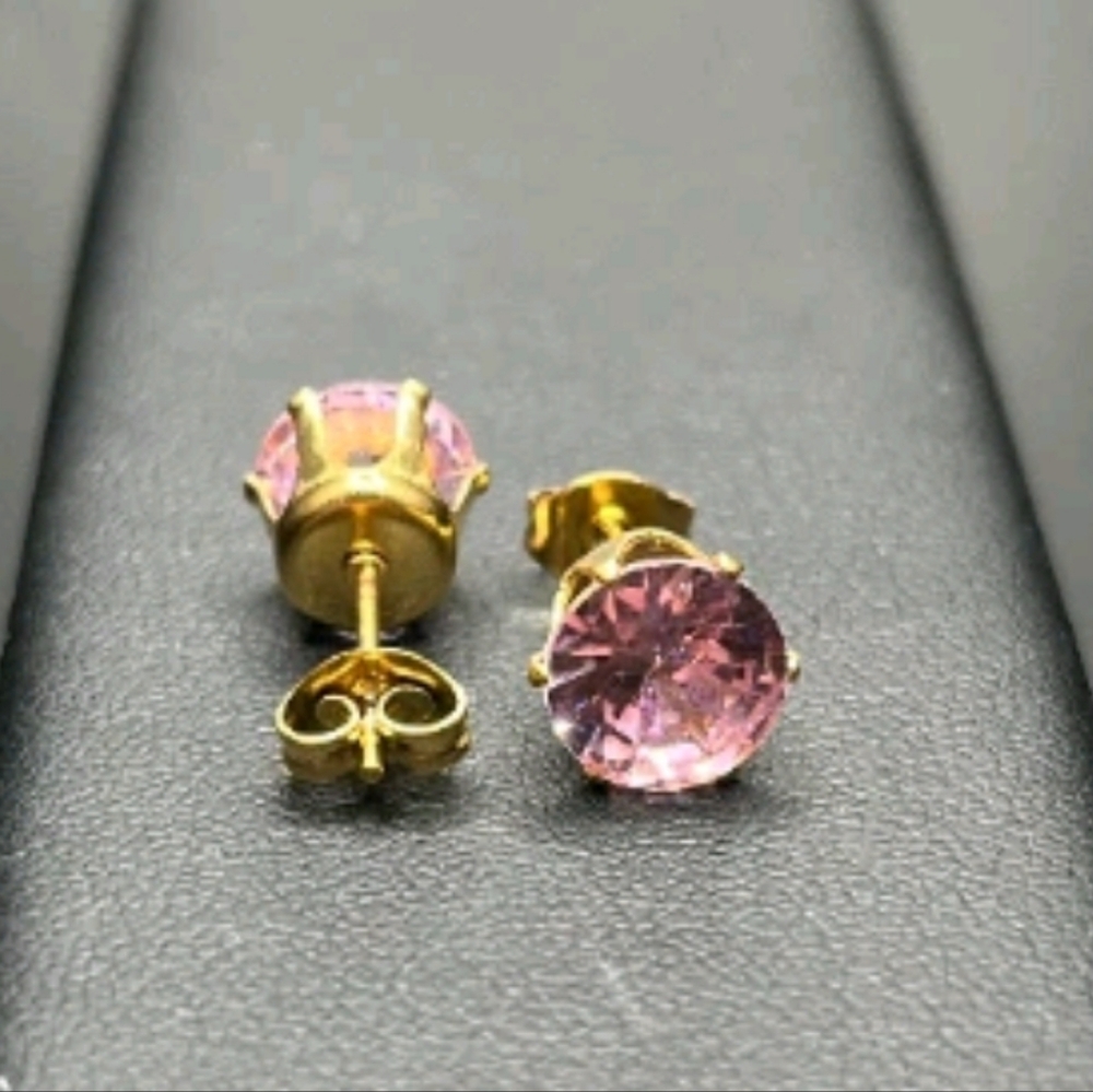 Gold and Pink Stud Earrings
